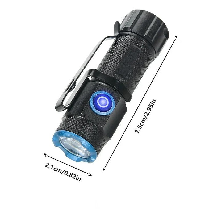 Mini LED-Lommelygte USB Genopladelig med Magnet