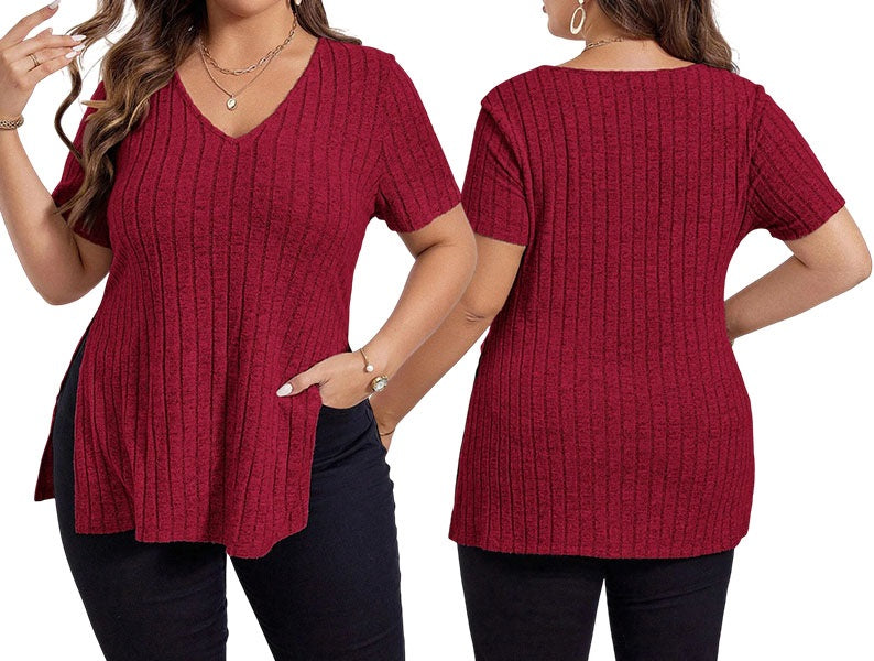 Plus Size Dametop med Løs Pasform og V-Hals