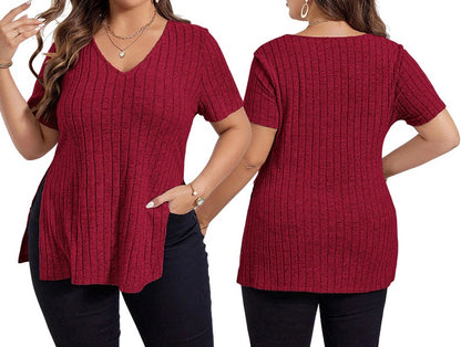 Plus Size Dametop med Løs Pasform og V-Hals