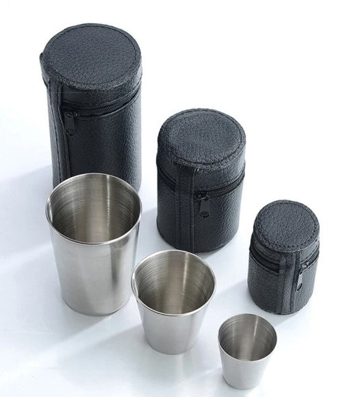 4/6 Stk. Rustfri Stål Rejsekrus Sæt med Etui