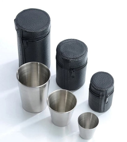 4/6 Stk. Rustfri Stål Rejsekrus Sæt med Etui