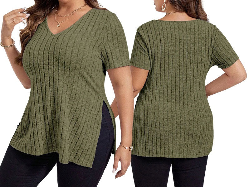 Plus Size Dametop med Løs Pasform og V-Hals