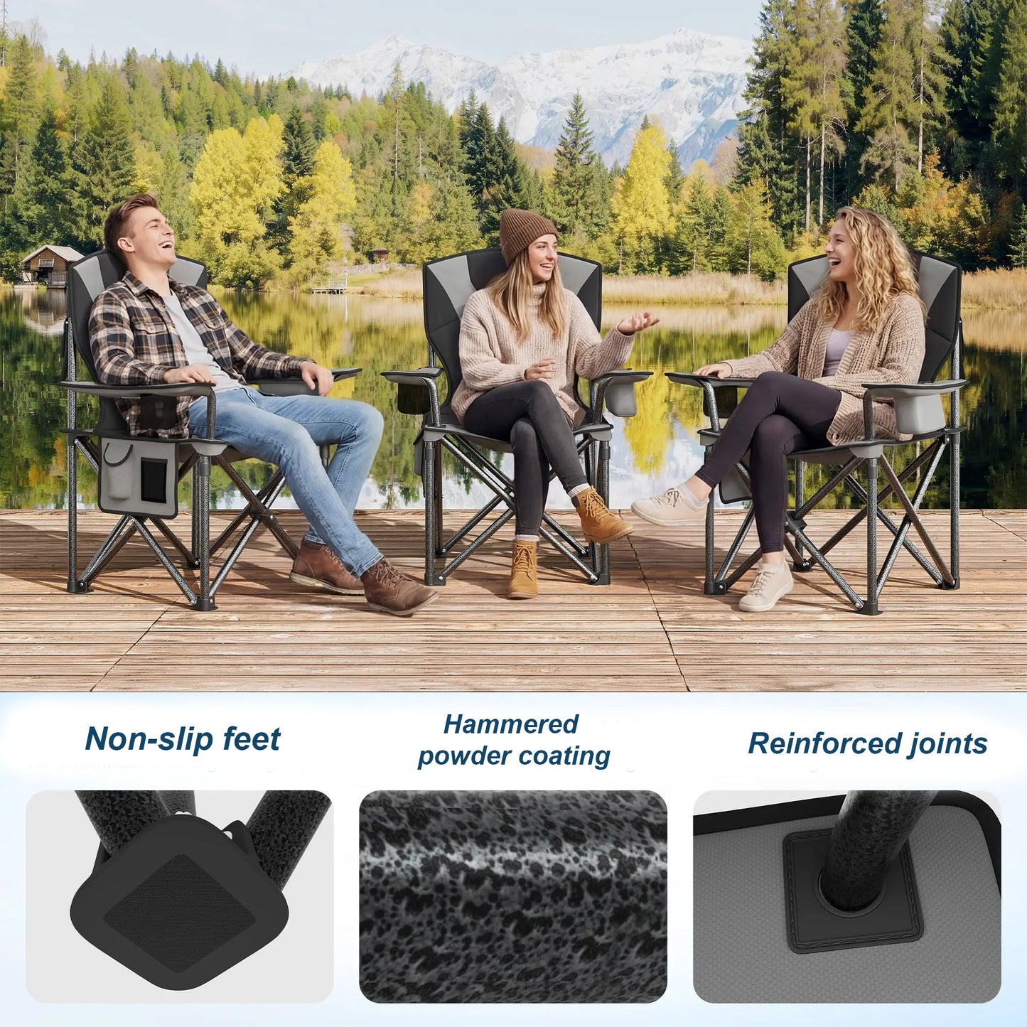 Ekstra Bred Foldbar Campingstol med Kopholder