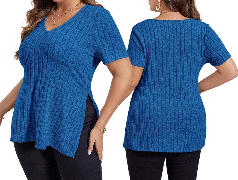 Plus Size Dametop med Løs Pasform og V-Hals