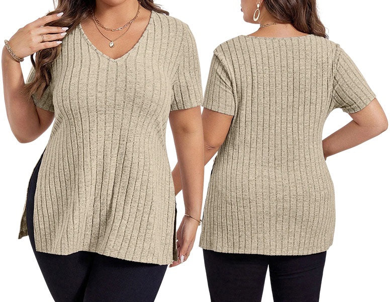 Plus Size Dametop med Løs Pasform og V-Hals