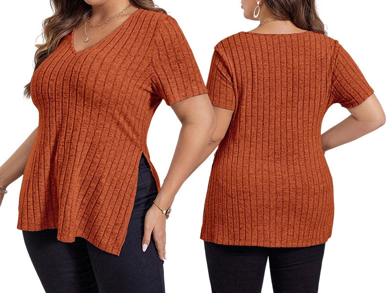 Plus Size Dametop med Løs Pasform og V-Hals