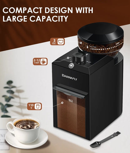 Elektrisk Kaffekværn med Burrfunktion og 28 Indstillinger