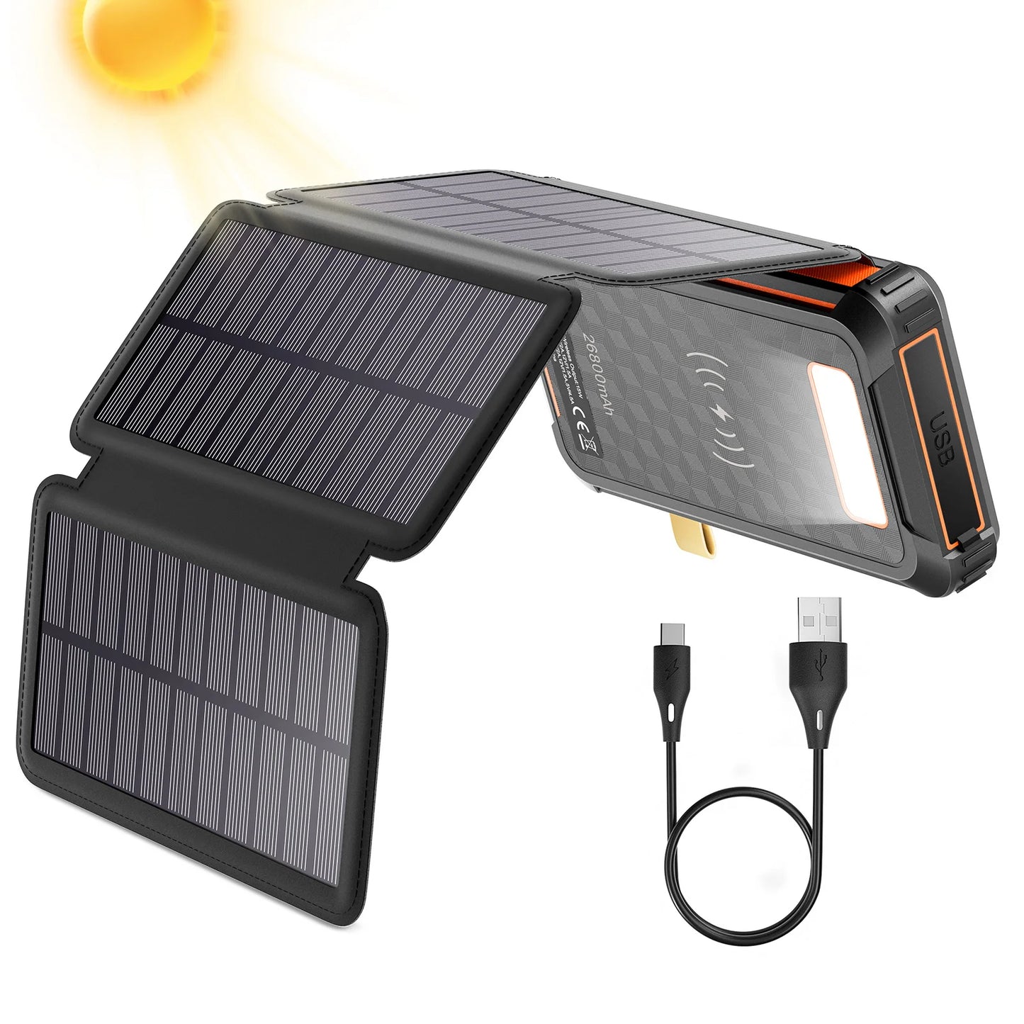 Foldbar Solcelle Powerbank til Camping og Udendørs Brug