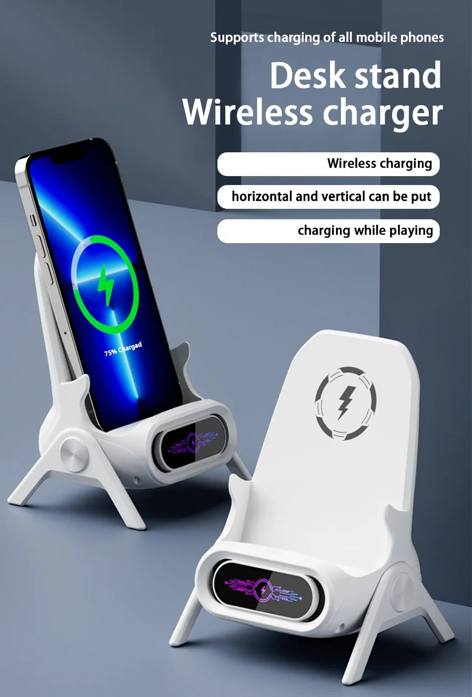 3-i-1 Hurtig Trådløs Mobiloplader Stativ