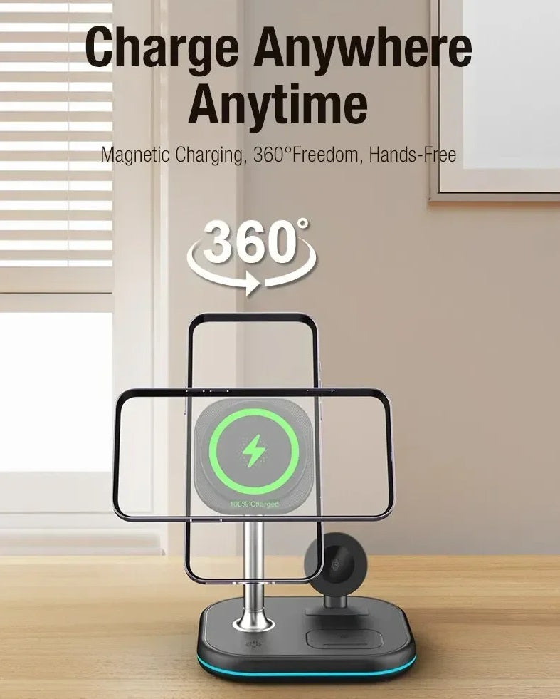 3-i-1 Magnetisk Trådløs Oplader til iPhone, Apple Watch og AirPods