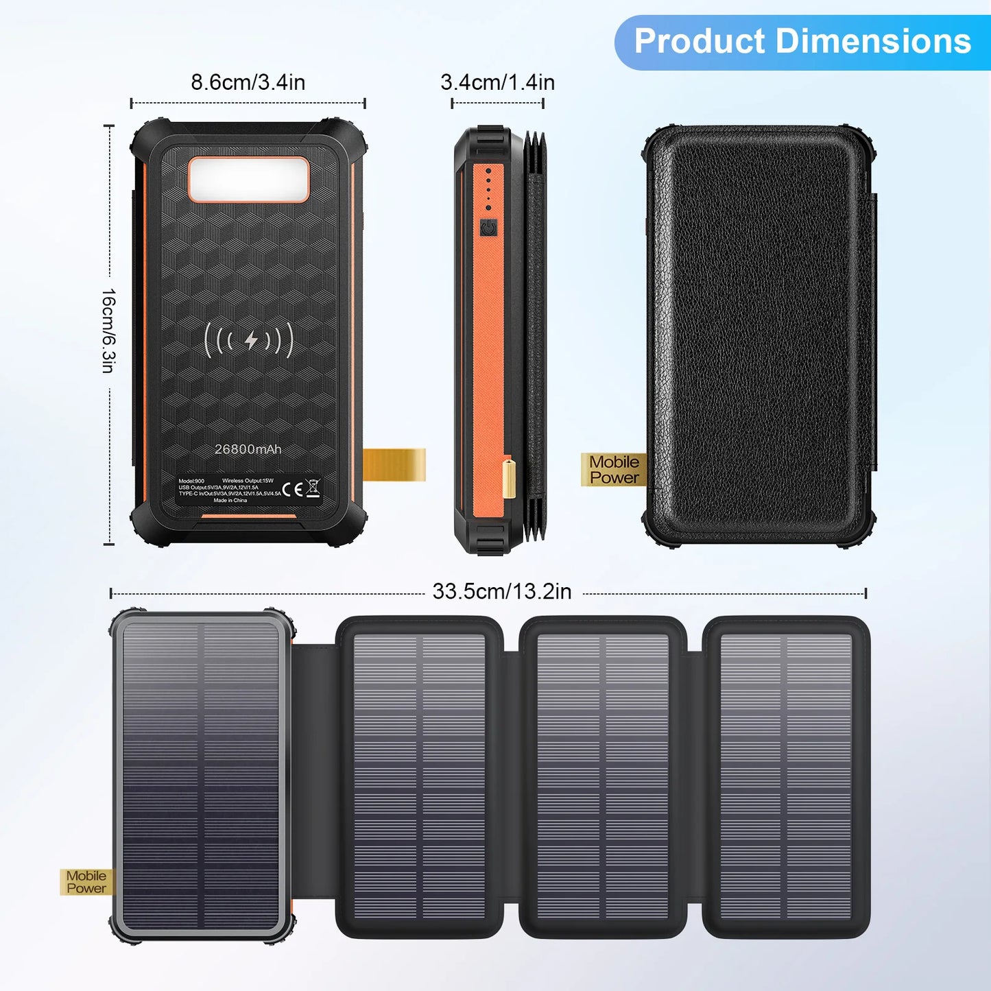 Foldbar Solcelle Powerbank til Camping og Udendørs Brug