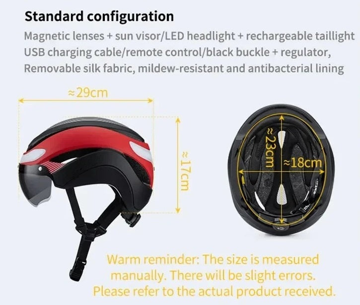 Cykelhjelm med LED-Lys og Visir