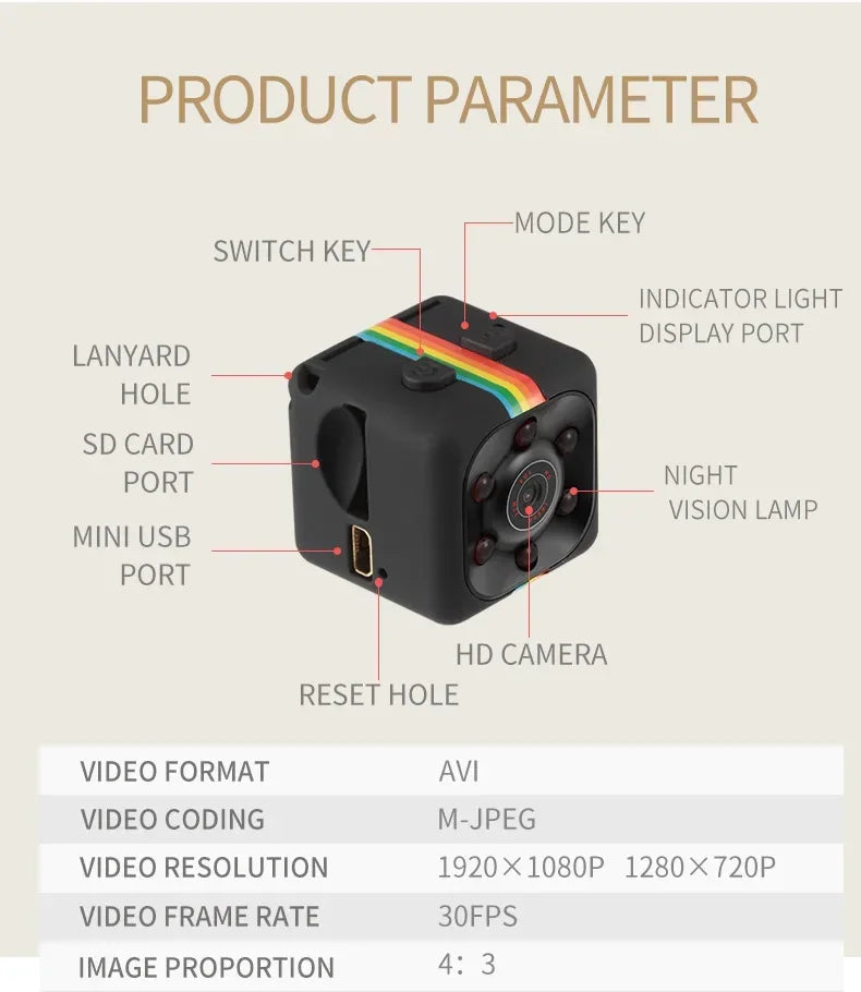 4K Mini HD-Sikkerhedskamera med 1080P Videooptagelse