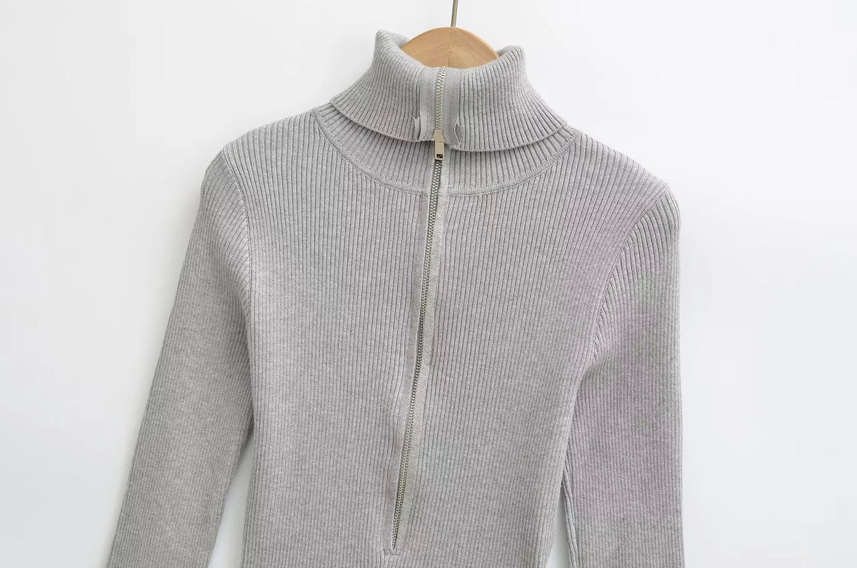 Langærmet Ribbet Bodystocking til Kvinder med Lynlås