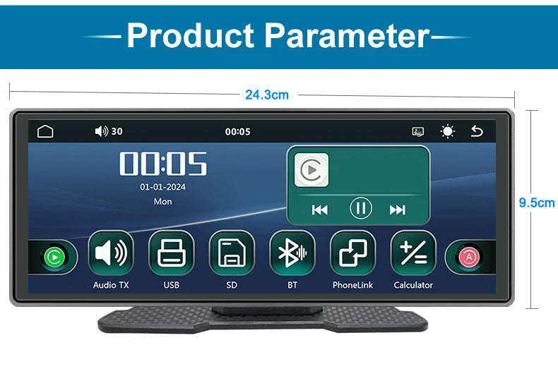 10,26-Tommer Trådløs CarPlay Android Auto GPS-Skærm