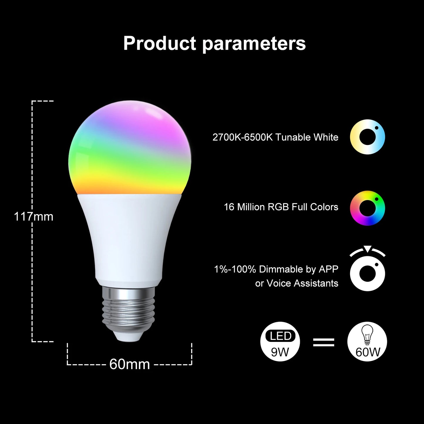 Smart E27 RGB LED-Pære med WiFi og Bluetooth