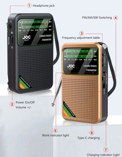 Bærbar Genopladelig FM AM SW Radio